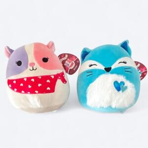Two Valentines Squishmallows Pania the Fox & Niven‎ the Guinea Pig 8-inch w/Tags